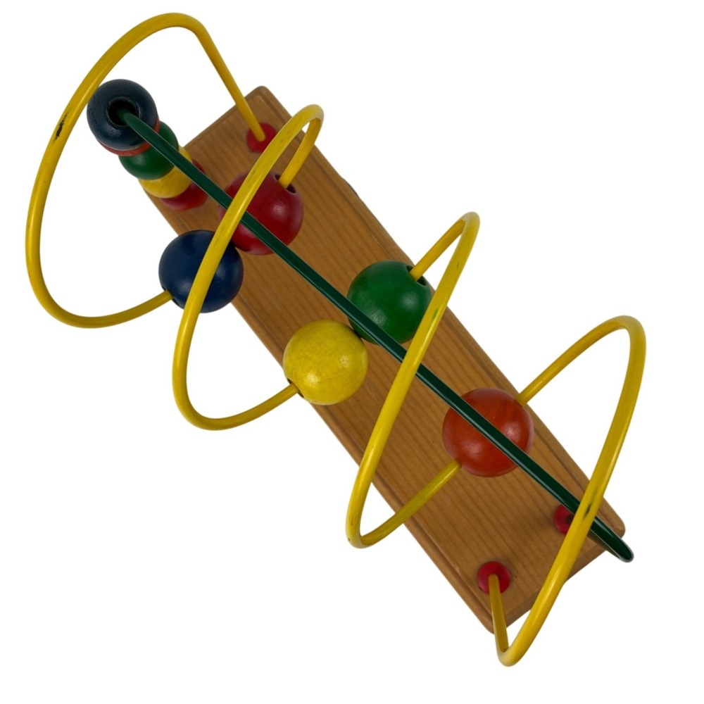Vintage Anatex Mini Curves 'N Waves Wooden Bead Maze Activity Toy Made in USA - Picture 2 of 5